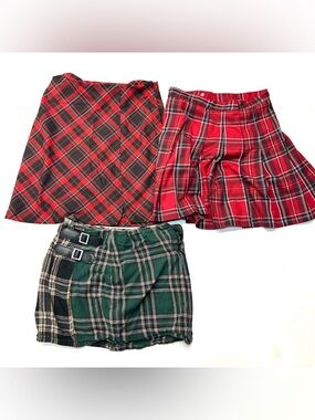 Girls Plaid Skirt Bundle Red Green Pleated Flannel H&M Art Class Schoolgirl